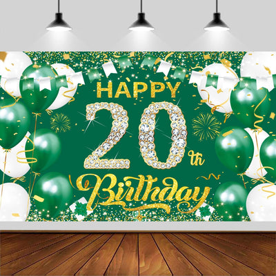 Cartel cumpleaños 6x3.6ft verde y dorado para niños y adultos