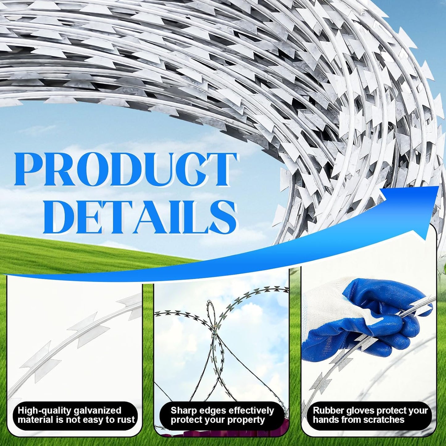 Cerca alambre púas acero galvanizado 98ft con guantes jardín
