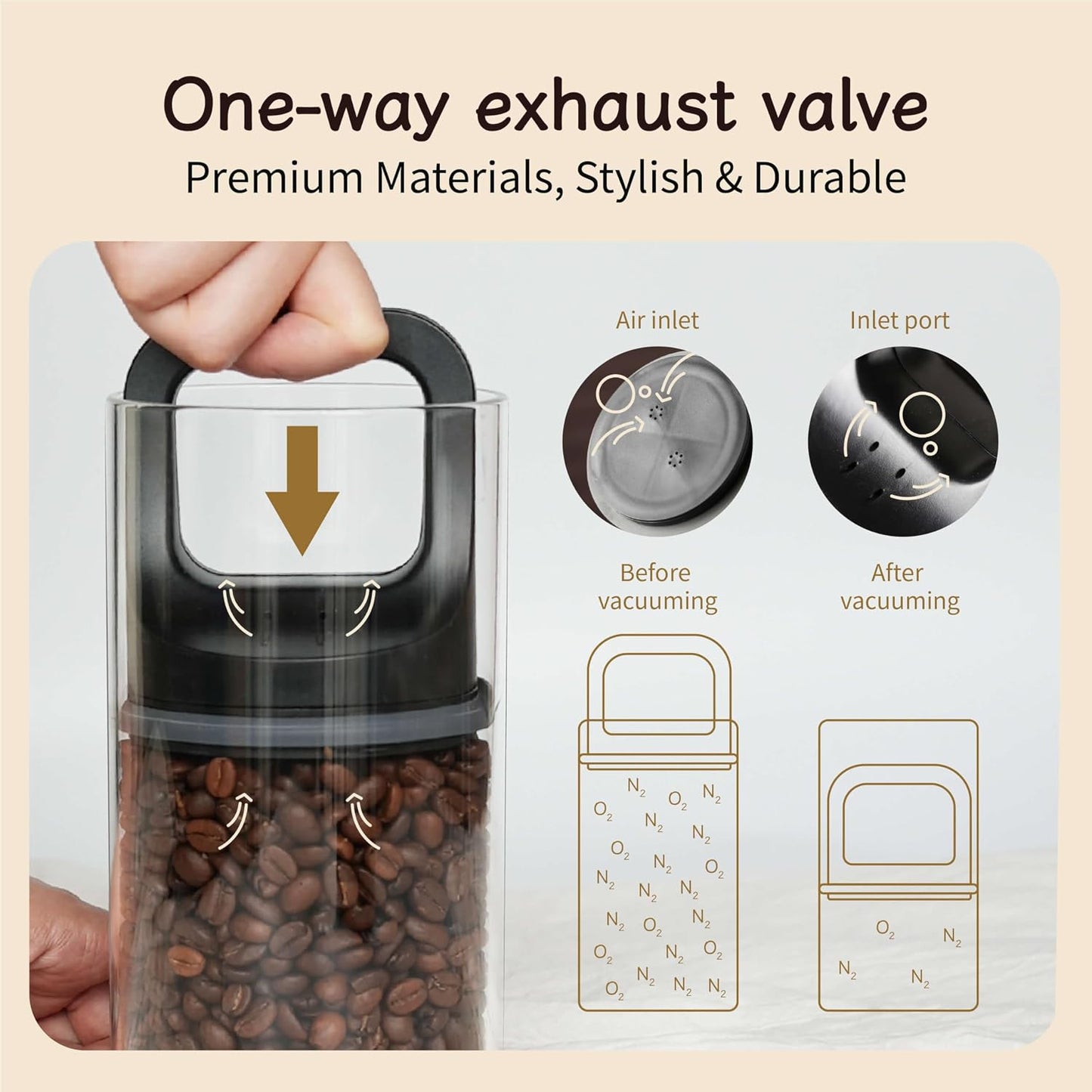 Recipiente café vidrio borosilicato sellado al vacío 50oz