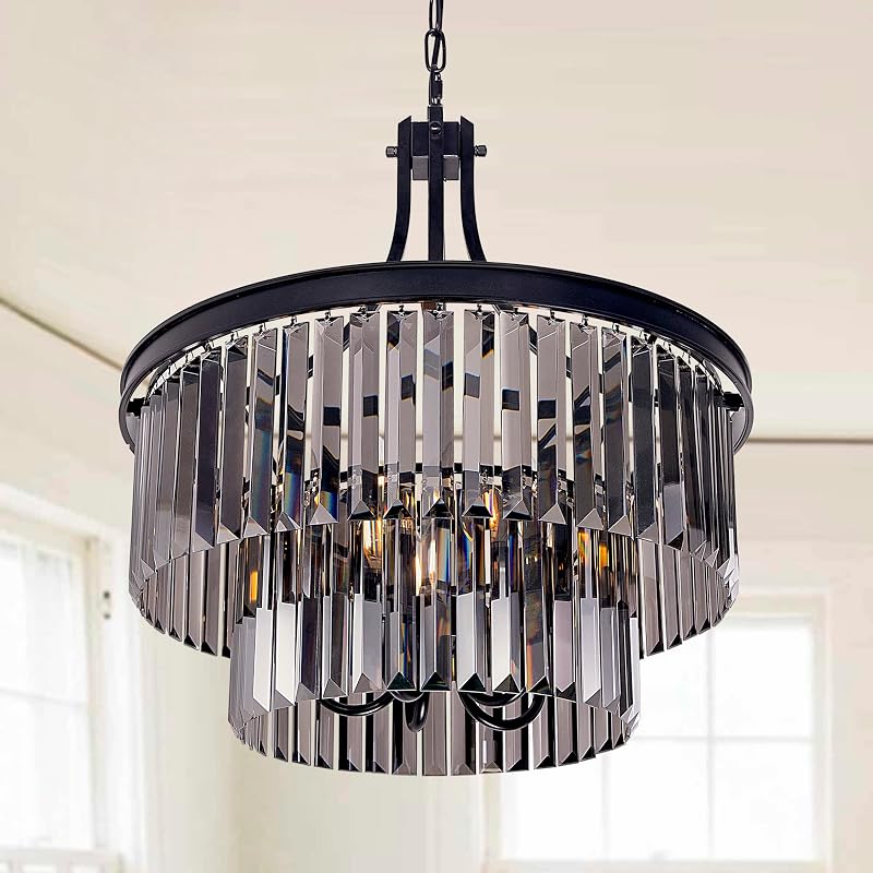 Candelabro cristal negro 5 luces colgante