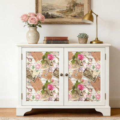 Papel tapiz floral rosa vintage 17.5x118pulg prepegado