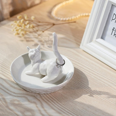 Soporte anillos forma perro cerámica plateada regalo mamá