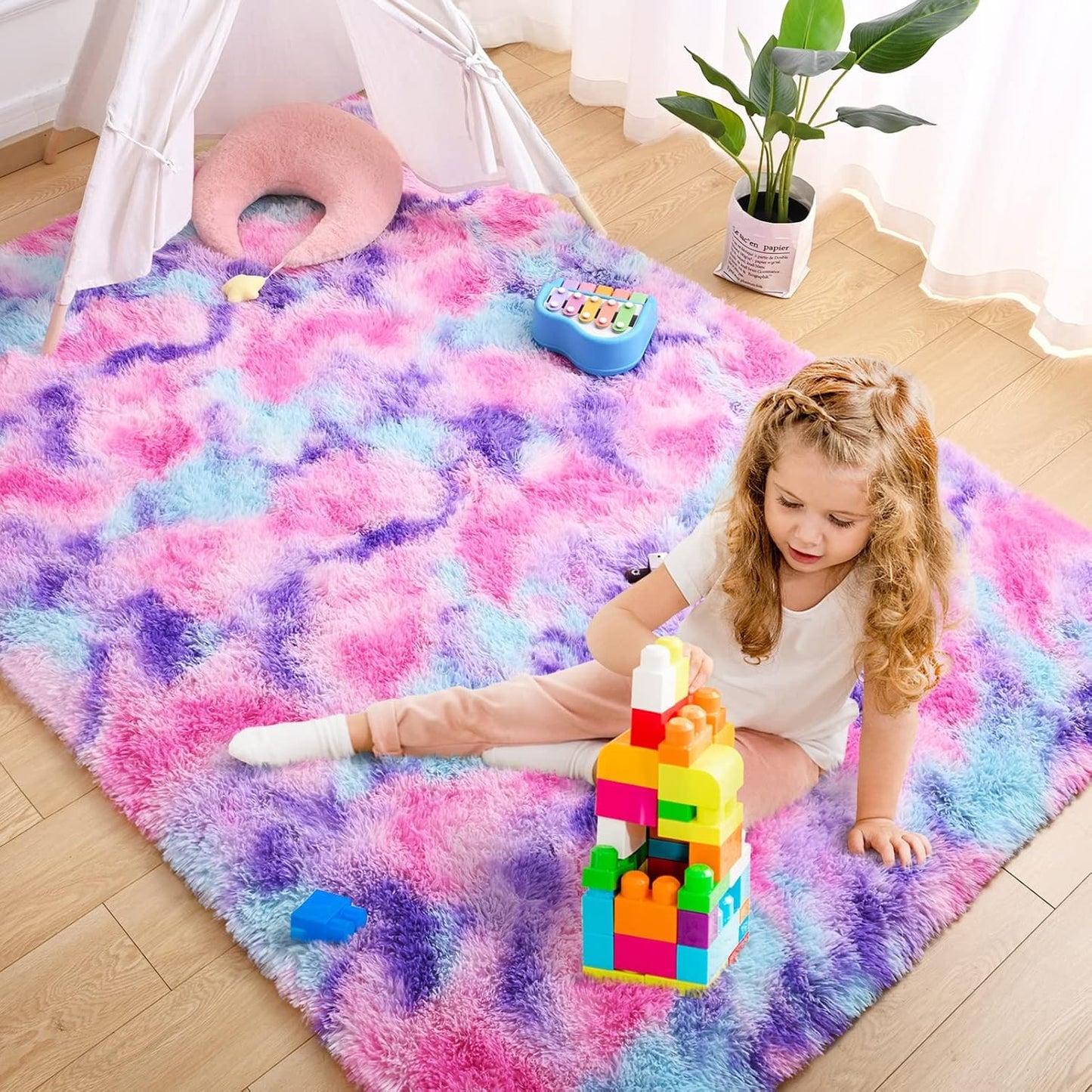 Alfombra suave arco iris para niñas 6x9ft dormitorio