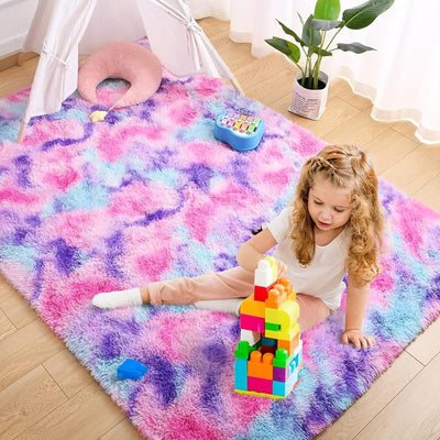 Alfombra suave arco iris para niñas 6x9ft dormitorio
