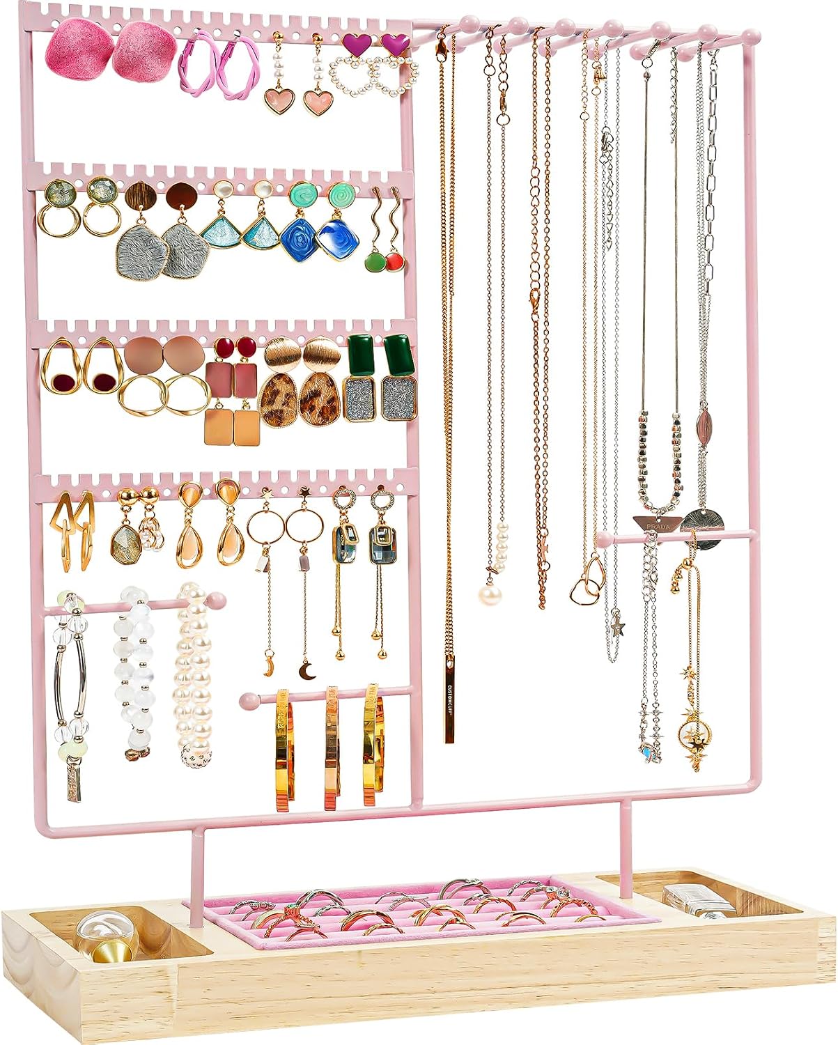 Organiz. joyas 6 niveles soporte collares pulseras anillos madera rosa