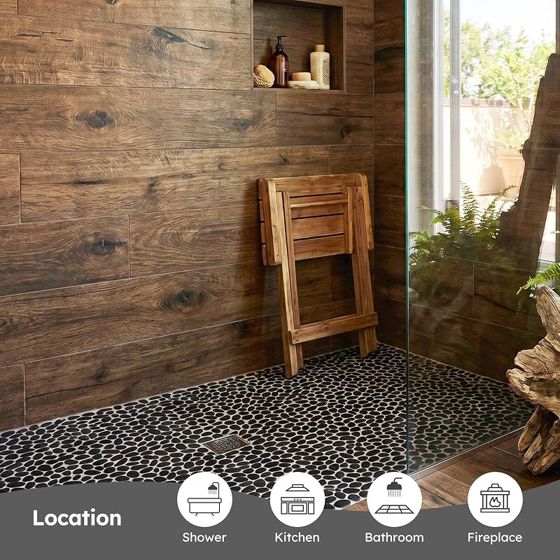 Azulejo guijarros ovalado negro para ducha cocina baño