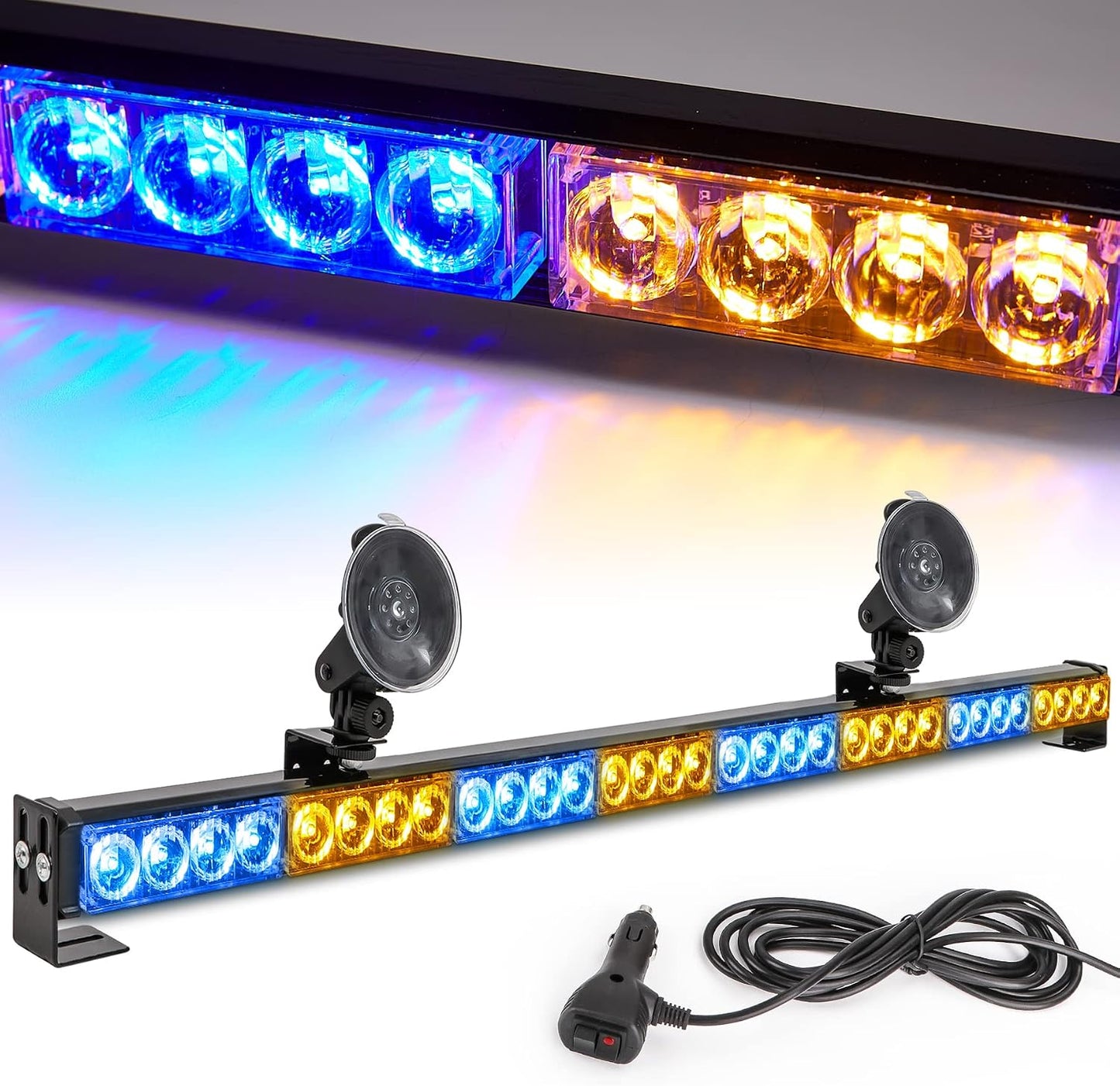 Barra luz estroboscópica 35.5" 32 LED ámbar azul