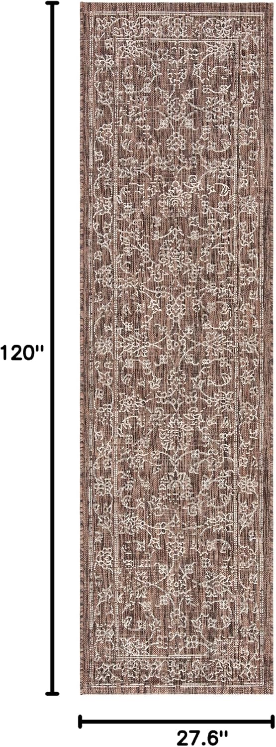 Alfombra lavable exterior Courtyard 2'3x10' marrón y marfil
