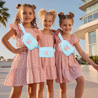 Riñonera personalizada para niñas y mujeres con parche inicial azul