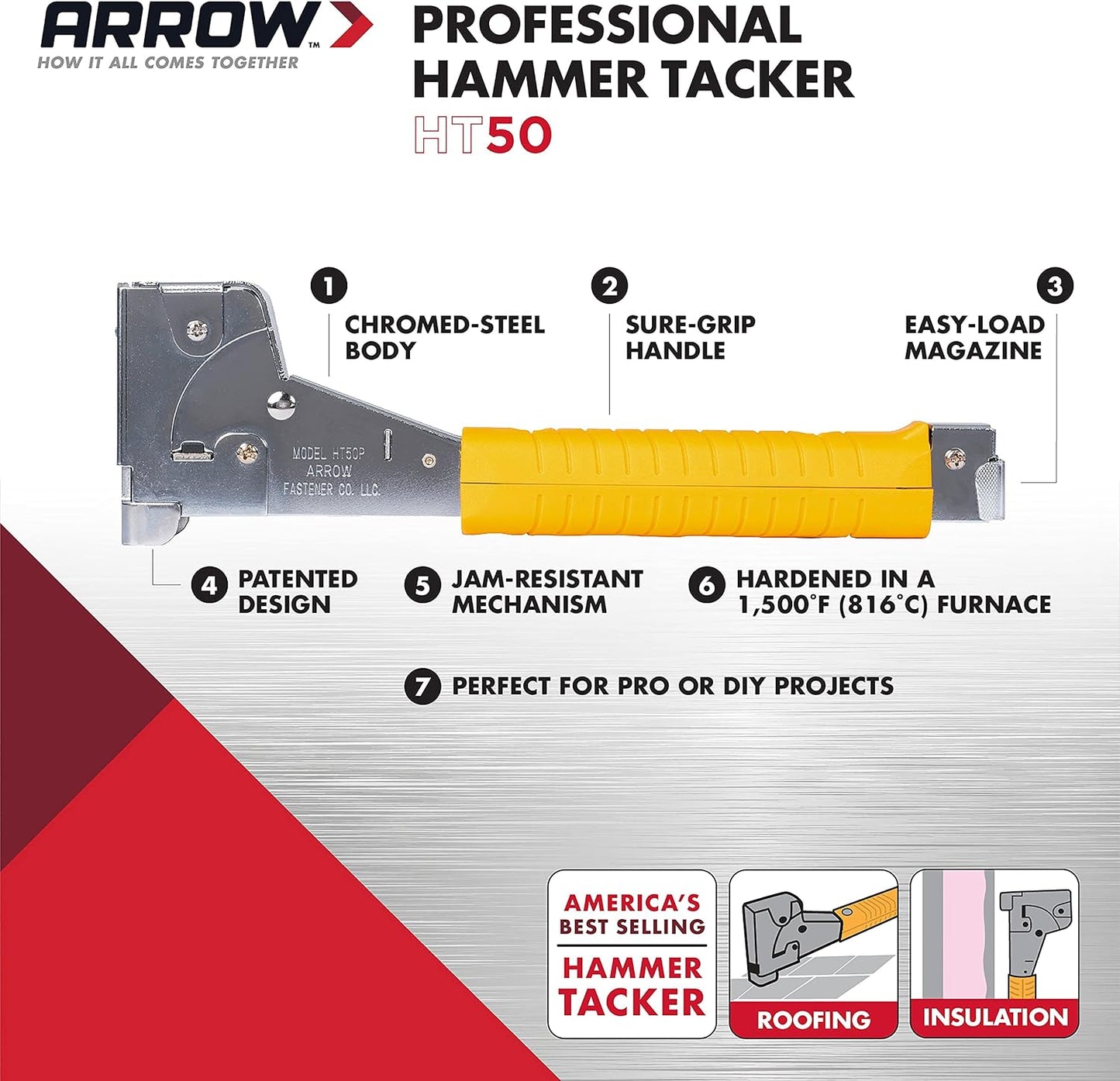 Grapadora manual acero cromado 508 grapas T50 1/2pulg 1250uds