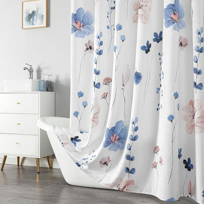 Cortina baño 72x72pulg texturizada 3D con flores azules y rosas