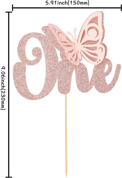 Decoración pastel mariposa purpurina oro rosa baby shower