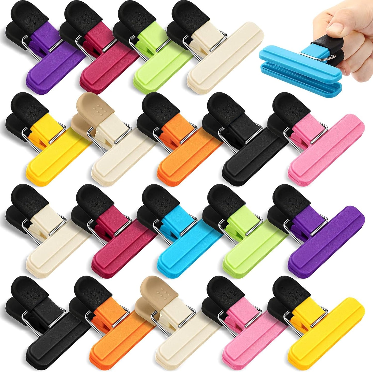 20 Clips bolsas chips plástico agarre resistente multicolor
