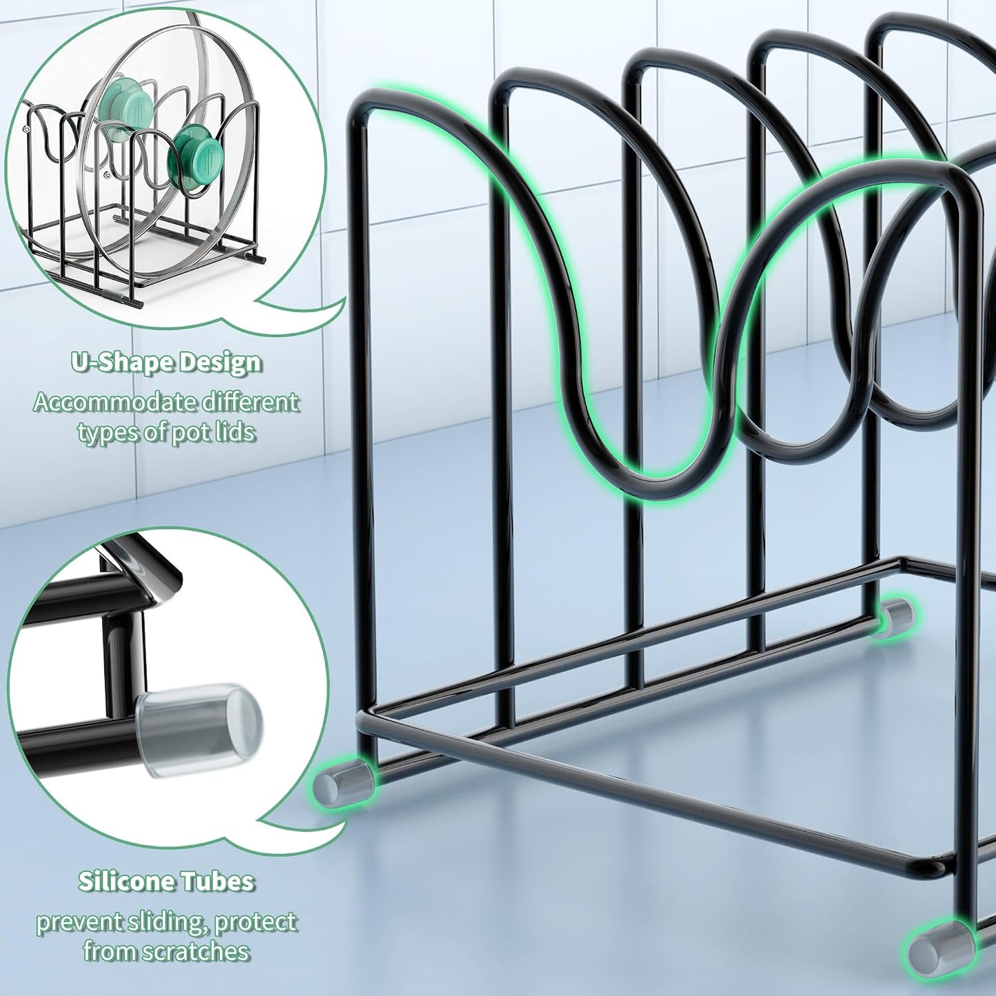Soporte para tapas sartén y tabla cortar 1.6" 4 ranuras