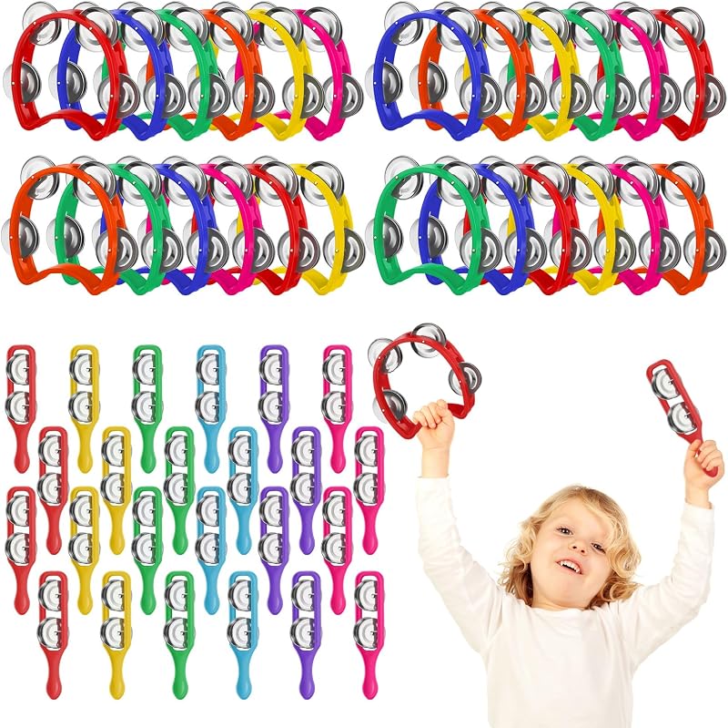 Pandereta para niños con 24 campanas y platillos de colores