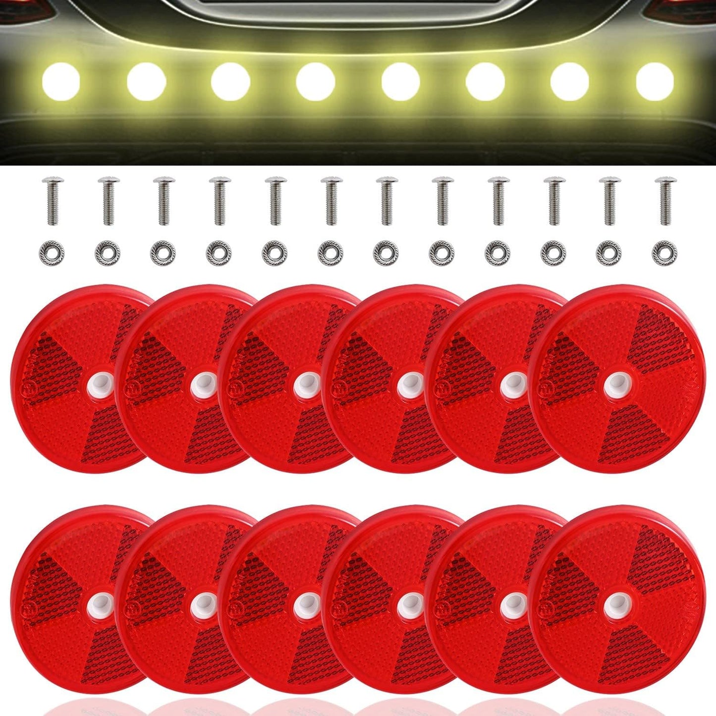 12 Reflectores Redondos para Valla Puerta Remolque Seguridad