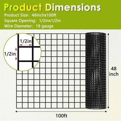 Red acero galvanizado 1/2pulg 48x100ft PVC jardín