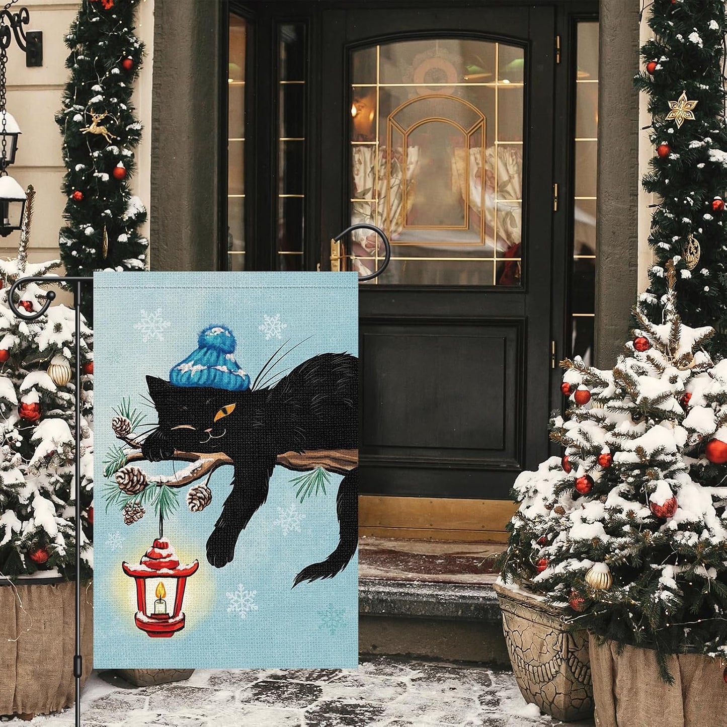 Bandera jardín 12x18pulg doble cara con gato negro