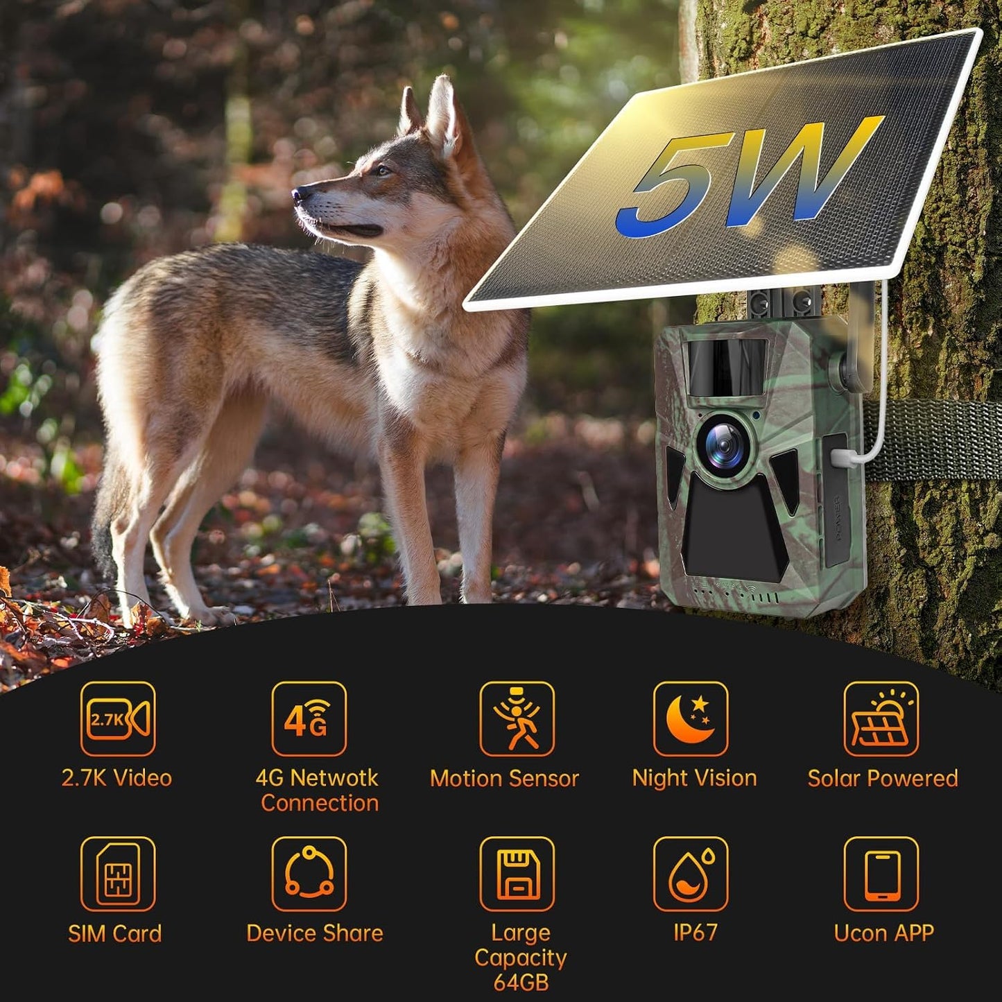 Cámara trail 4K 48MP con batería 7500mAh conexión automática