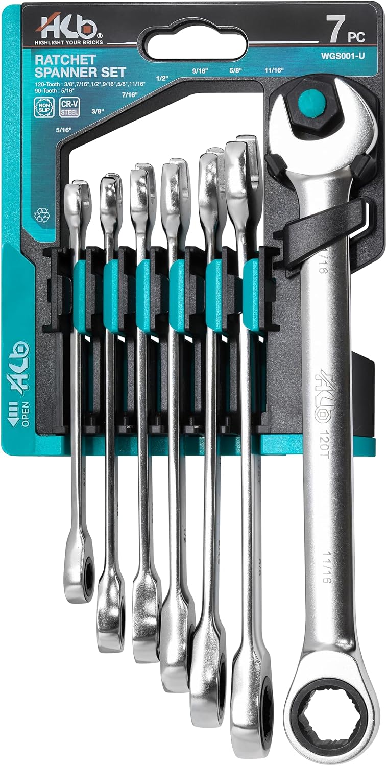 Set llaves trinquete SAE 7 Pzas 5/16-11/16pulg acero cromo