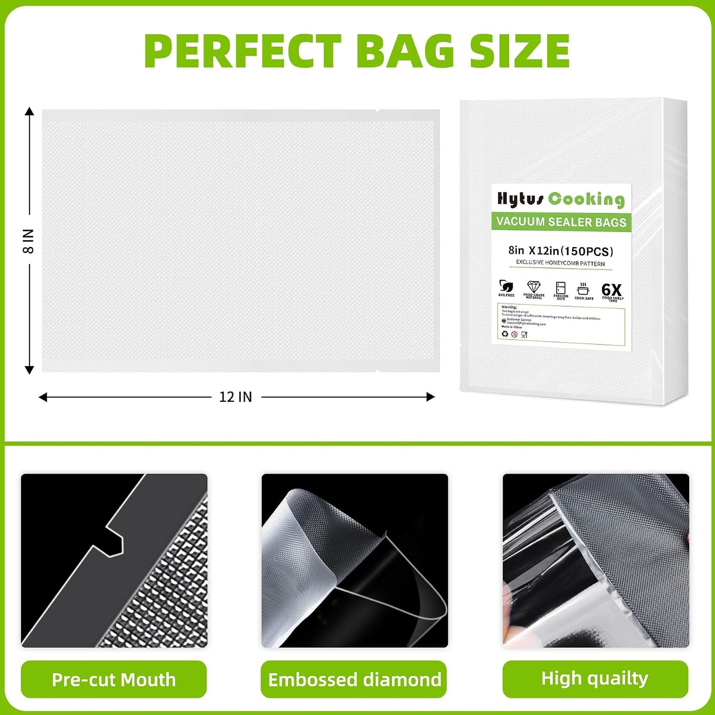 Bolsas selladoras al vacío 8x12pulg grado comercial 150 pzas