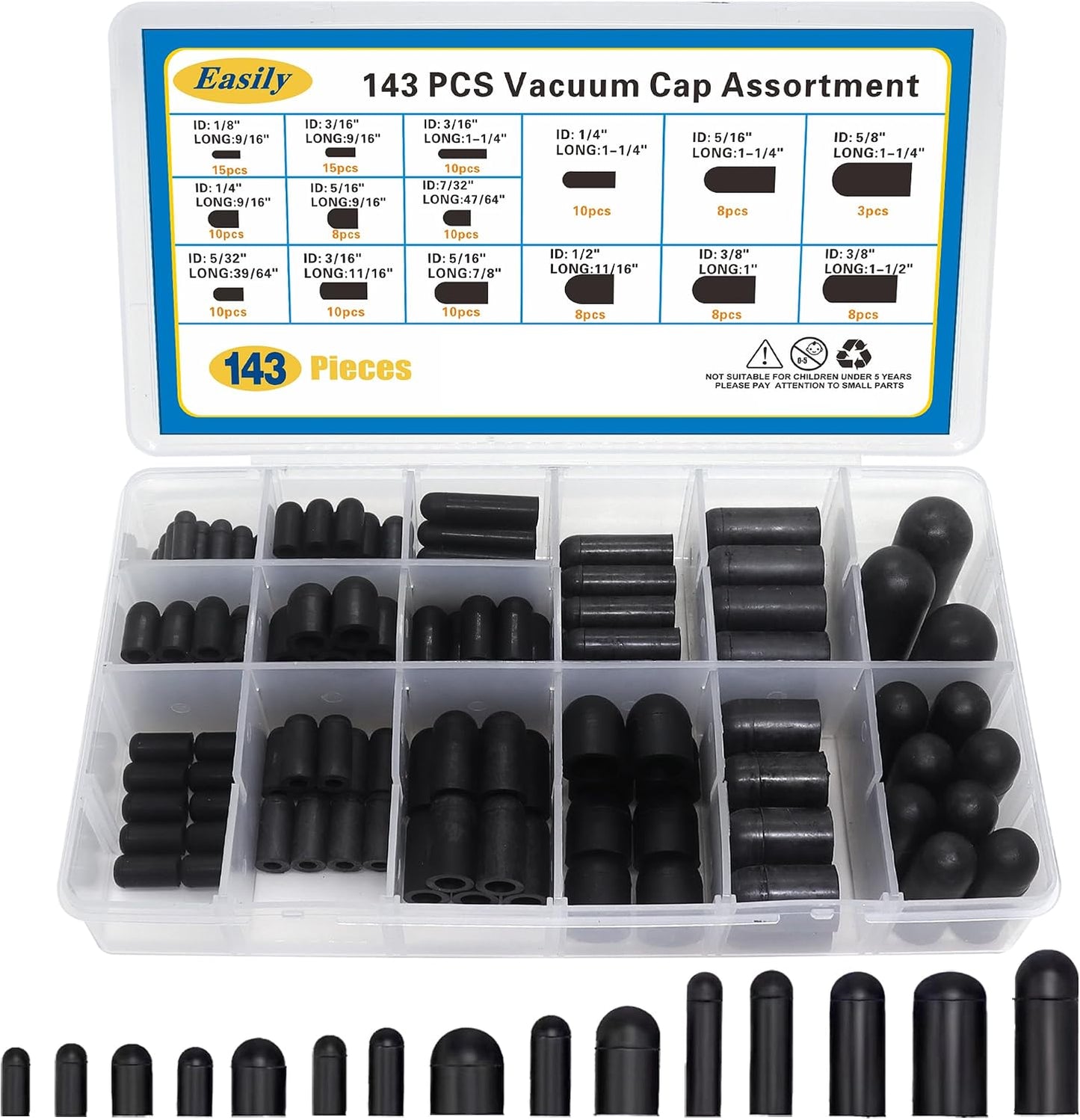 143 Tapas Goma para Vacío 1/8-5/32" Automotriz