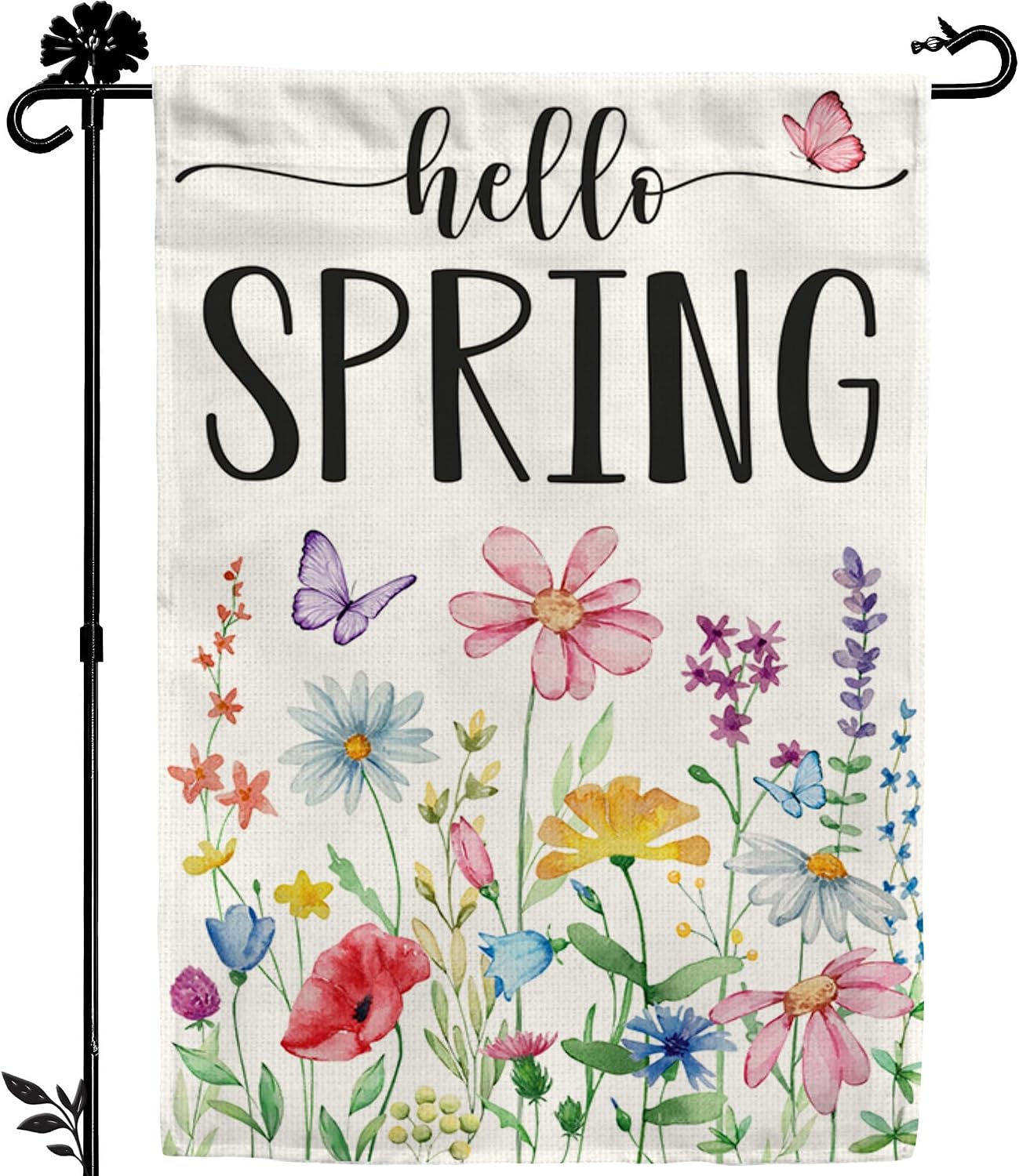 Bandera jardín floral Hello Spring 12x18" doble cara
