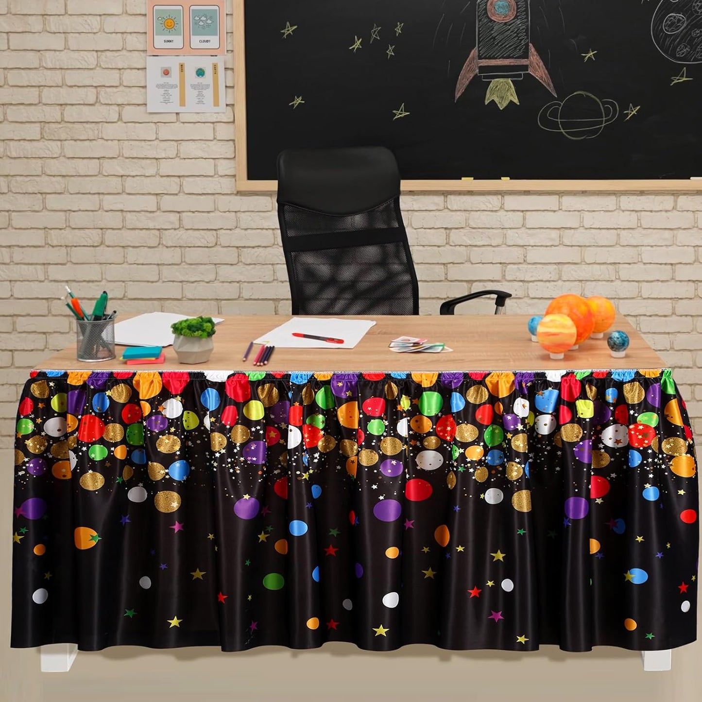 Falda mesa confeti 29x6ft para escritorio profesor decoración aula