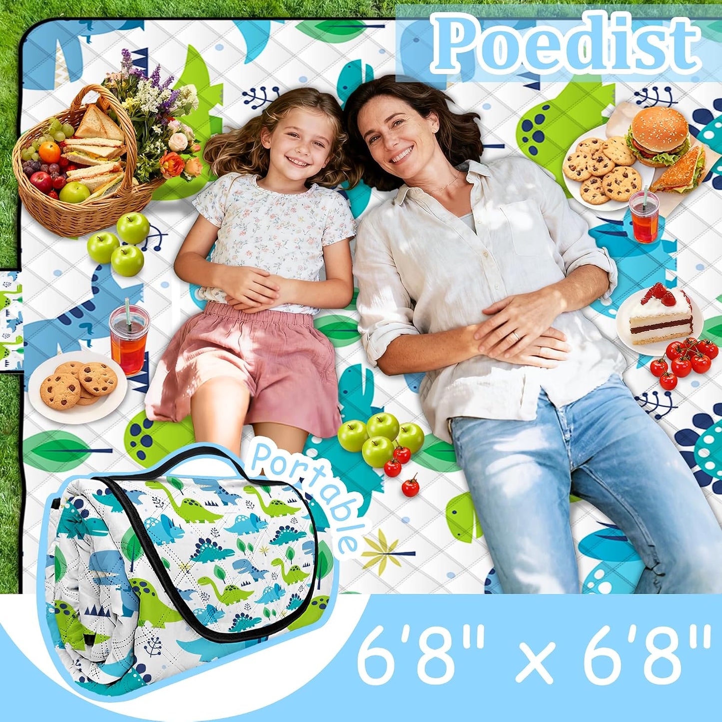 Manta picnic impermeable 80x80pulg plegable para 6-8 adultos