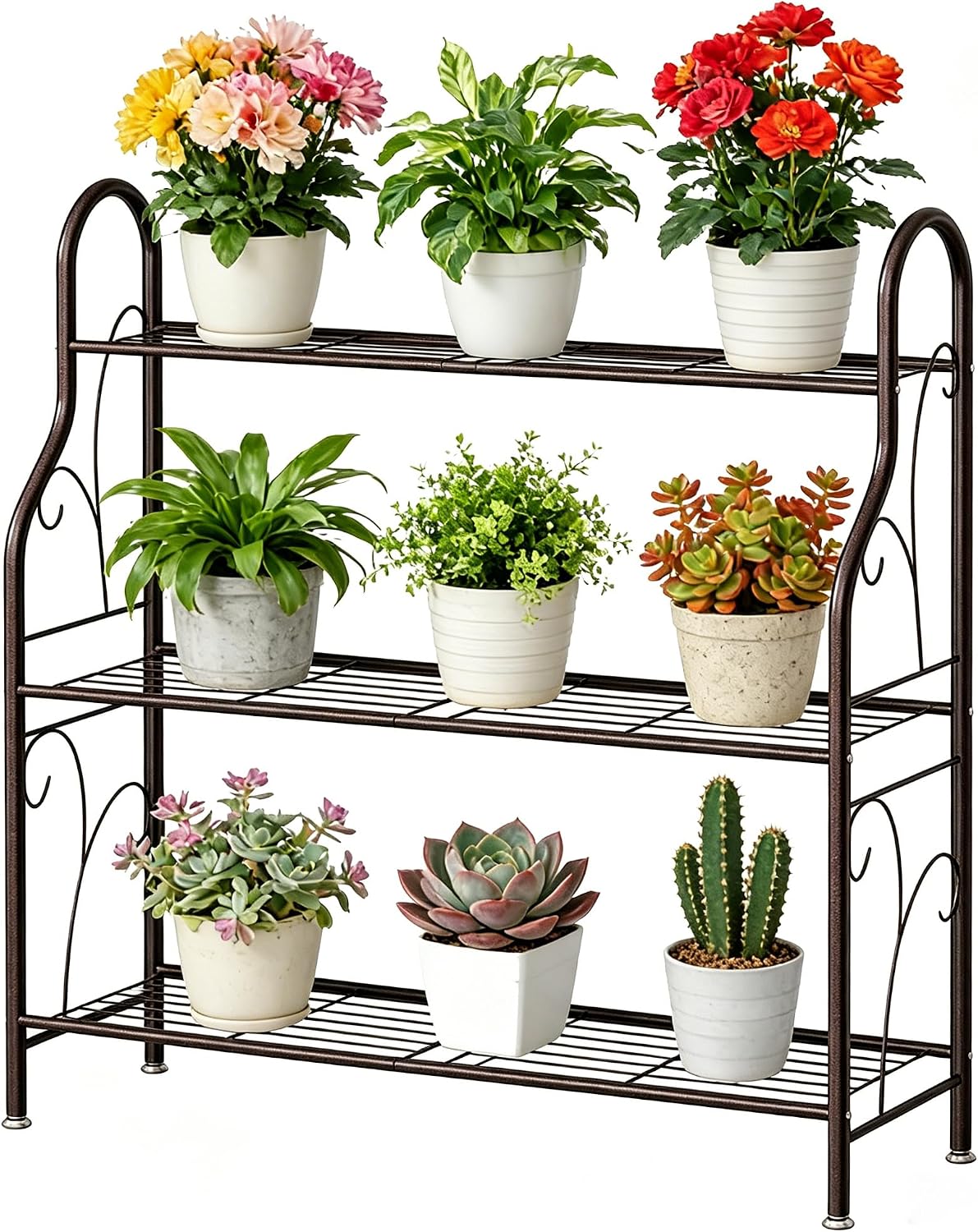 Soporte plantas 3 niveles metal para esquinas bronce