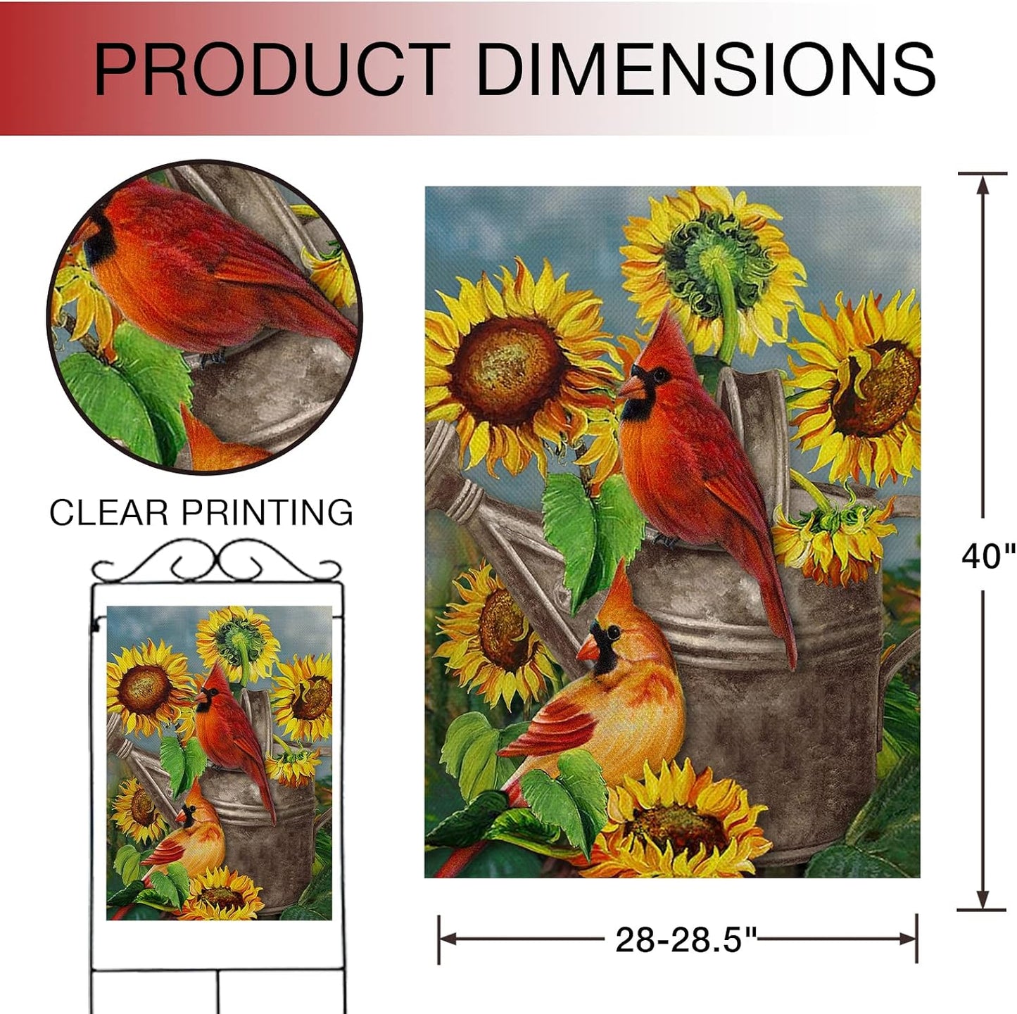 Bandera doble cara pájaro rojo jardín 28x40"