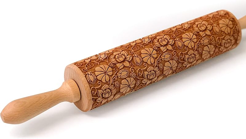 Rodillo relieve patrón floral para hornear galletas 16.9pulg