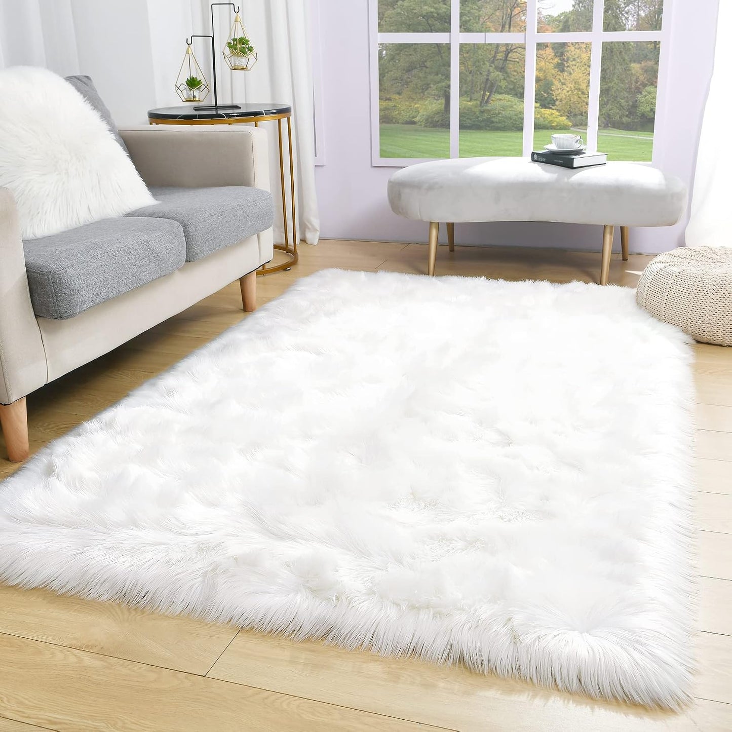 Alfombra sintética piel oveja blanca dormitorio