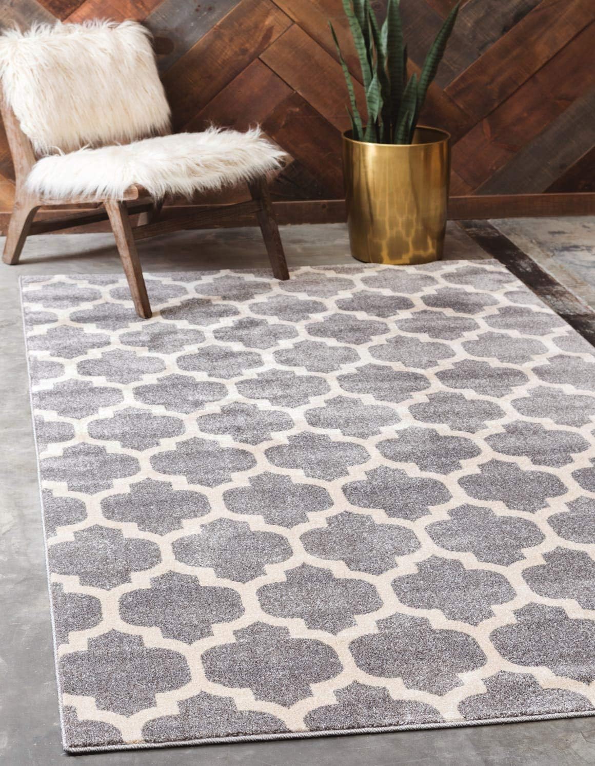 Alfombra área rectangular 6x9ft gris oscuro/beige