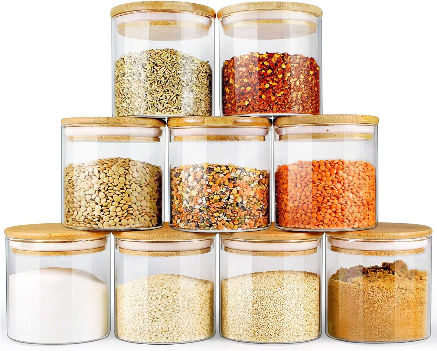 Tarros vidrio tapas bambú 16oz 9uds almacenamiento alimentos