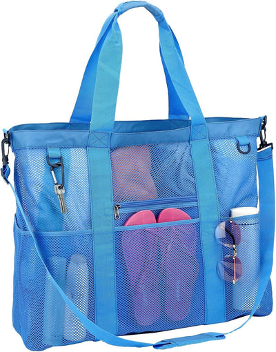 Bolsa playa malla grande con bolsillos para familia y vacaciones