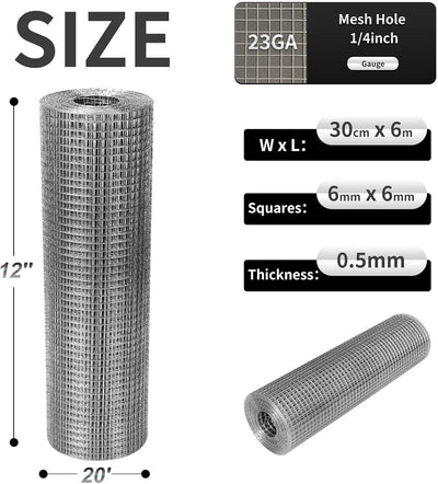 Rollo malla alambre galvanizado 12x20pulg 23GA para gallinero