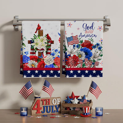 Paños de cocina patrióticos XCHI Flowers Cross Cardinals America Stars 18x26