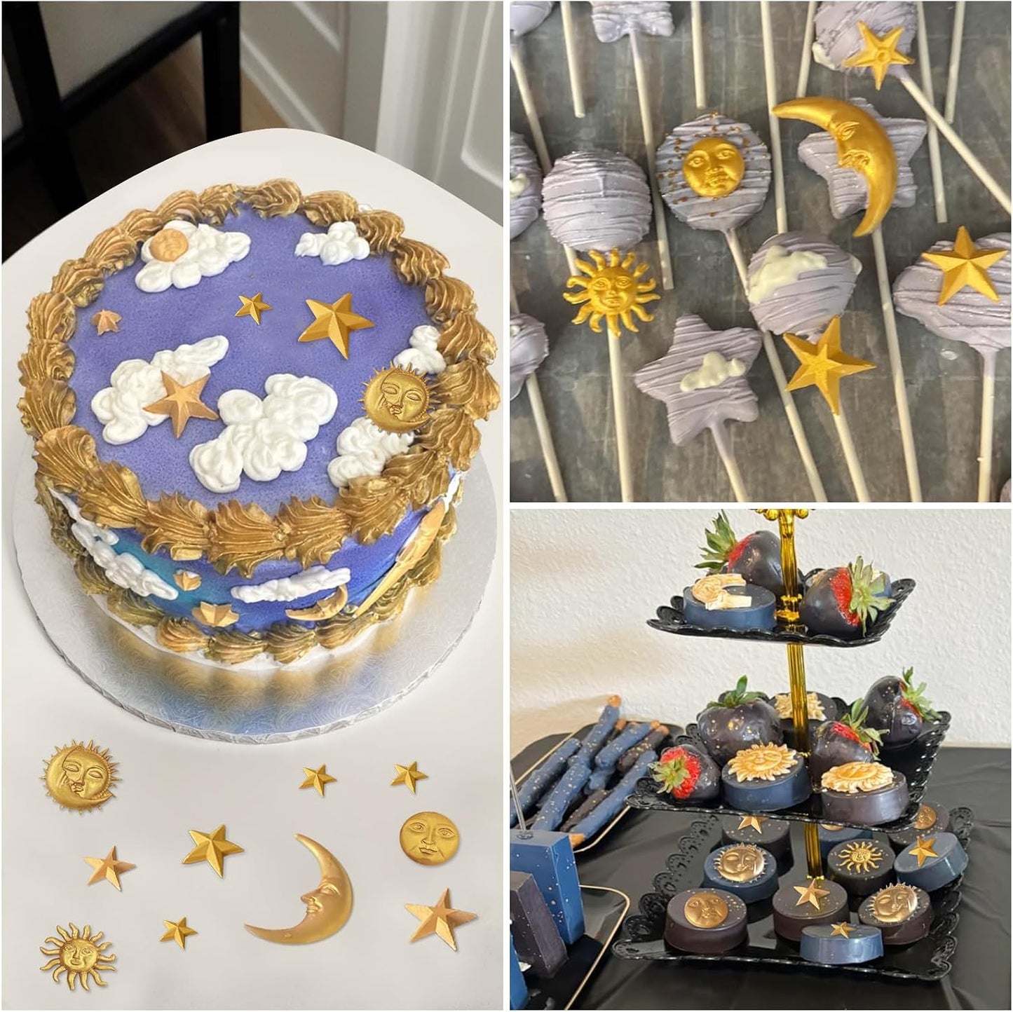 2 Pzas Moldes Silicona Sol Luna Estrella para Fondant y Dulces