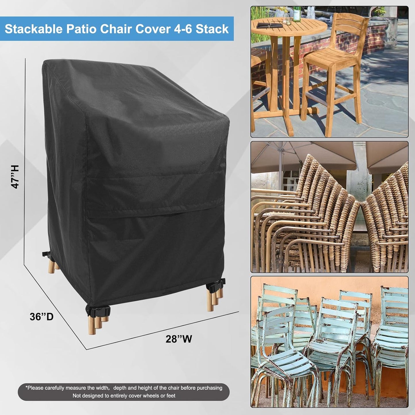 Fundas sillas apilables impermeables 28x36x47" negro