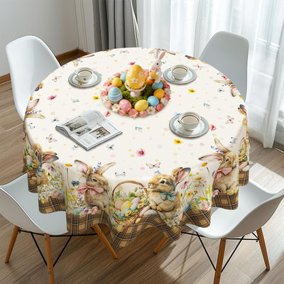 Mantel Pascua 70x70pulg conejito y huevos redondo