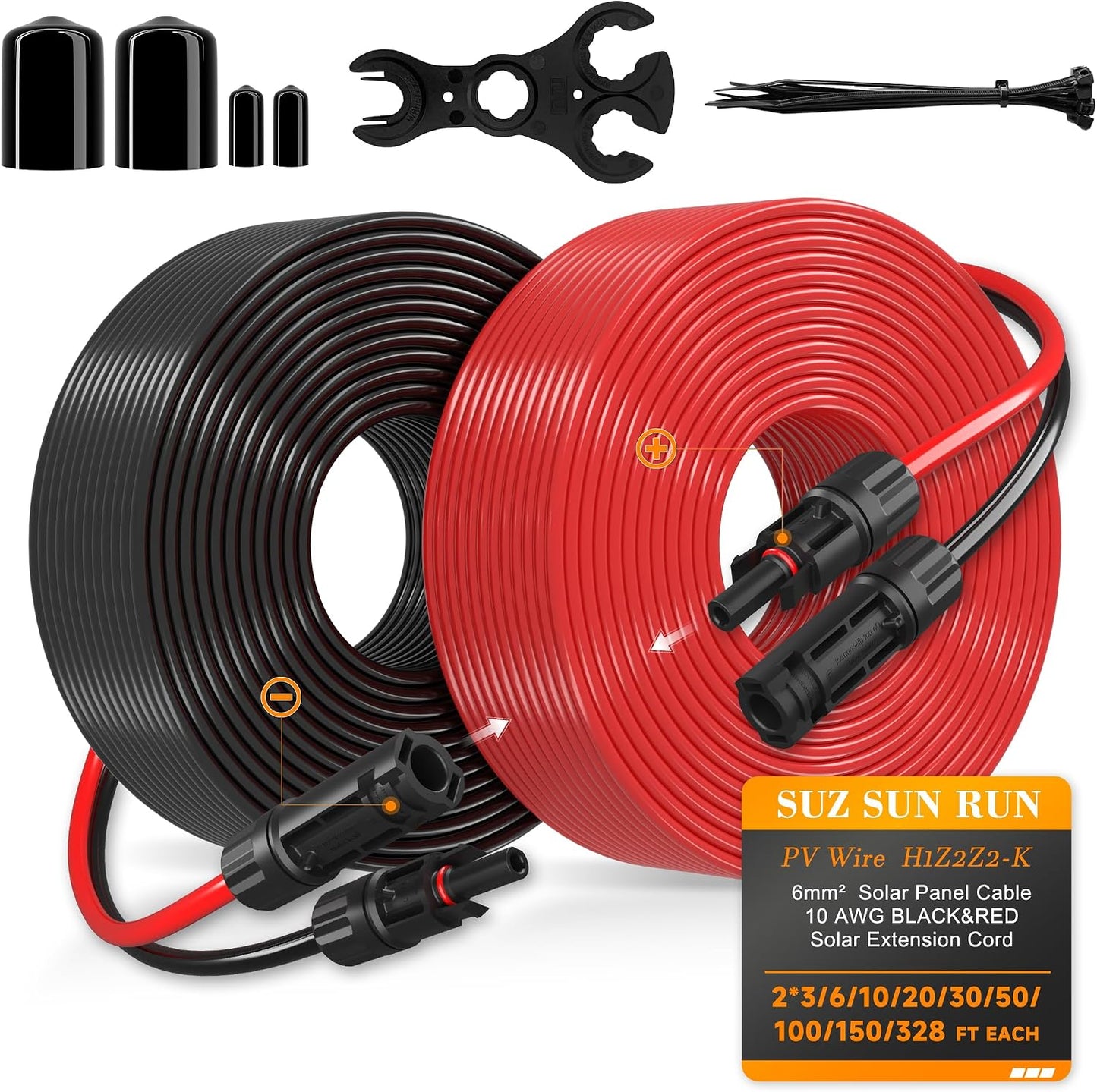 Cable extensión solar 10AWG 50pies con conectores exteriores