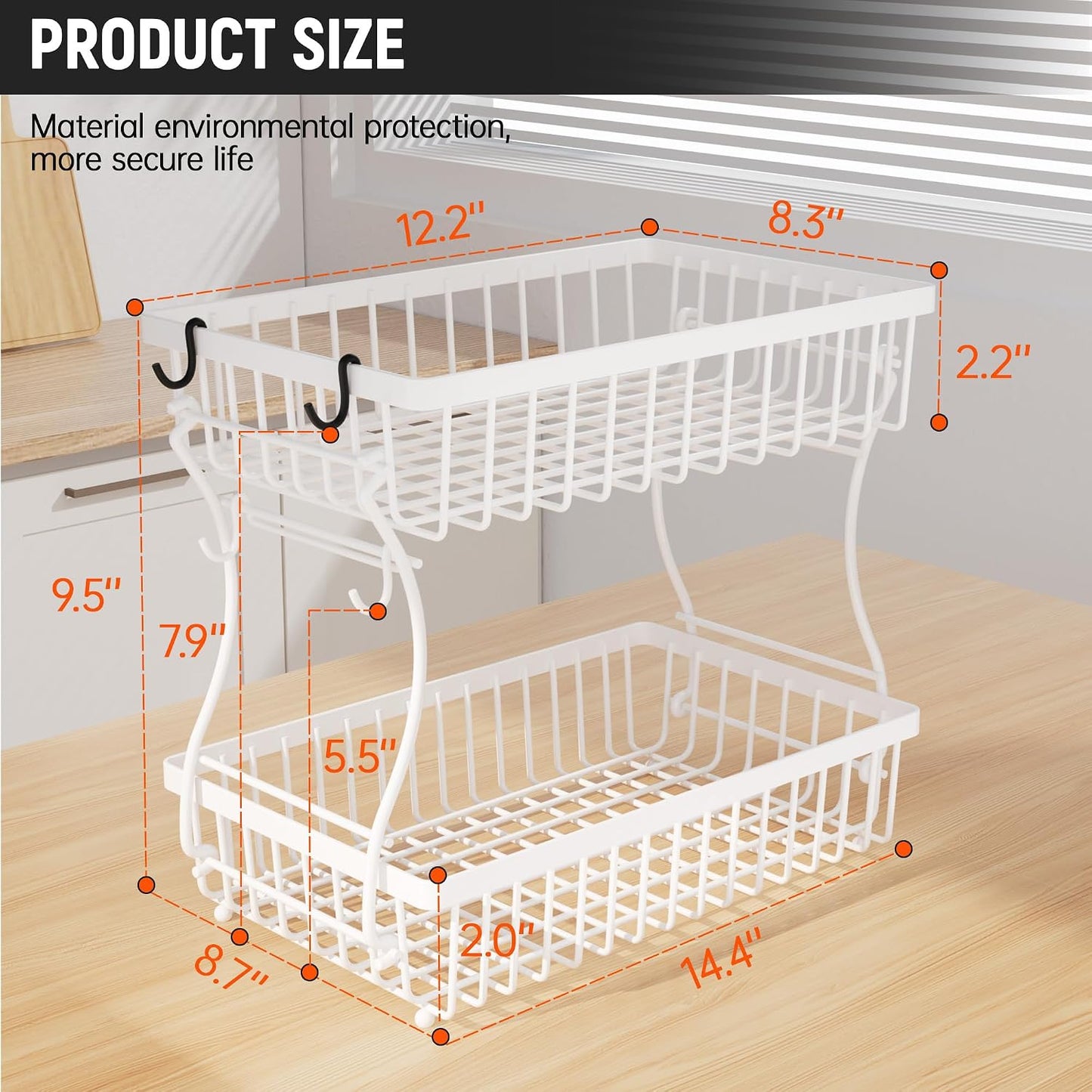 Cesta frutas 2 niveles colgador cocina metal blanco