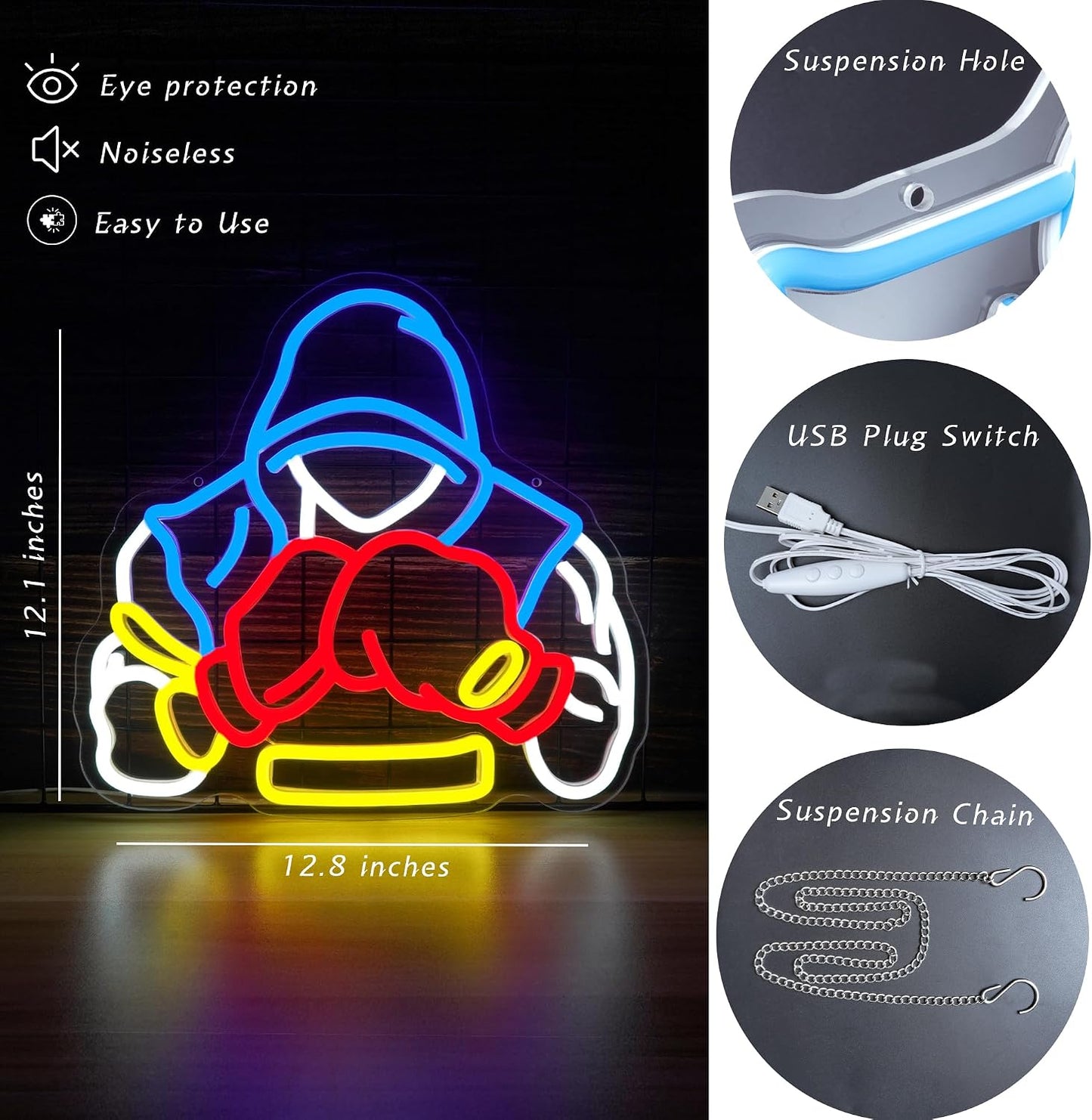Letrero neón boxeador luz LED regulable gimnasio