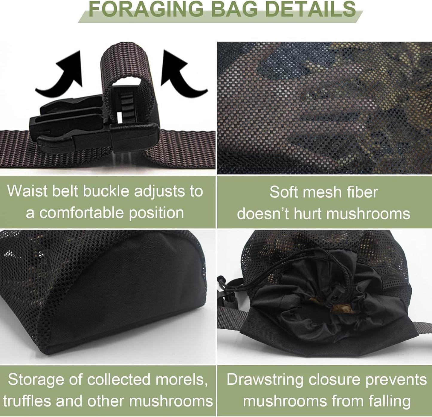 Bolsa forraje hongos ajustable 2 bolsas malla al aire libre