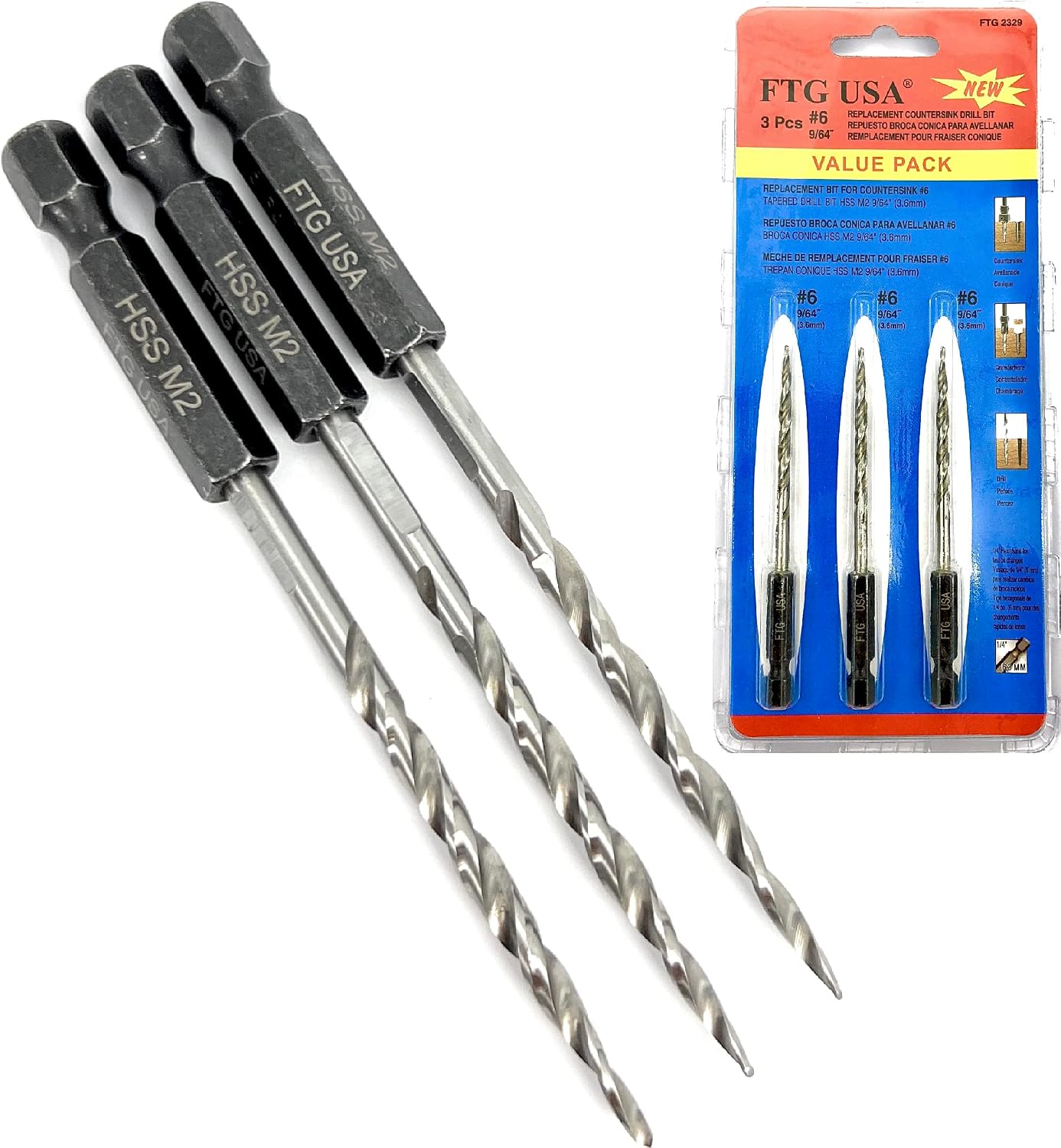 Set 3 brocas avellanadoras cónicas #6 9/64pulg