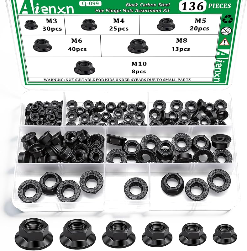 Kit 136 Pzas Tuercas Brida Acero Carbono Negro M3-M10