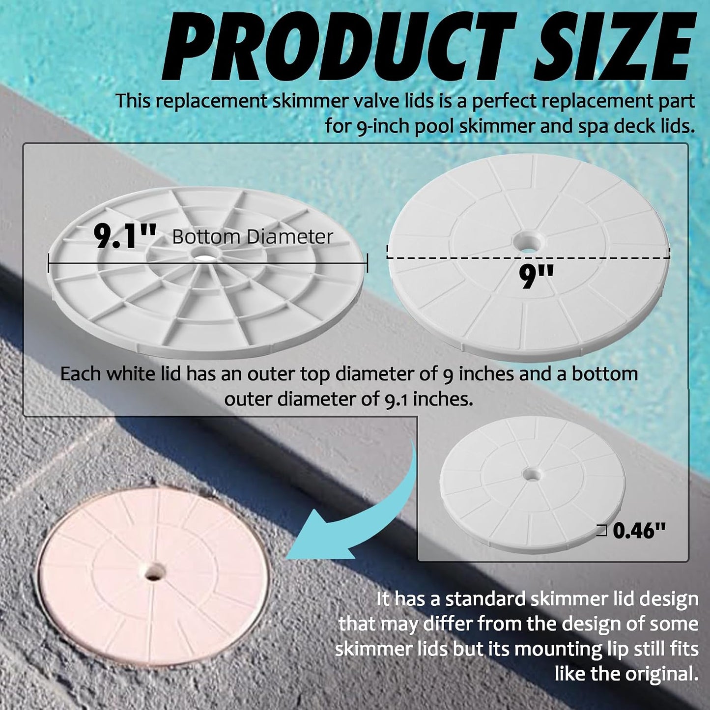 2 Tapas redondas 9 1/8" para válvula skimmer 9" piscina