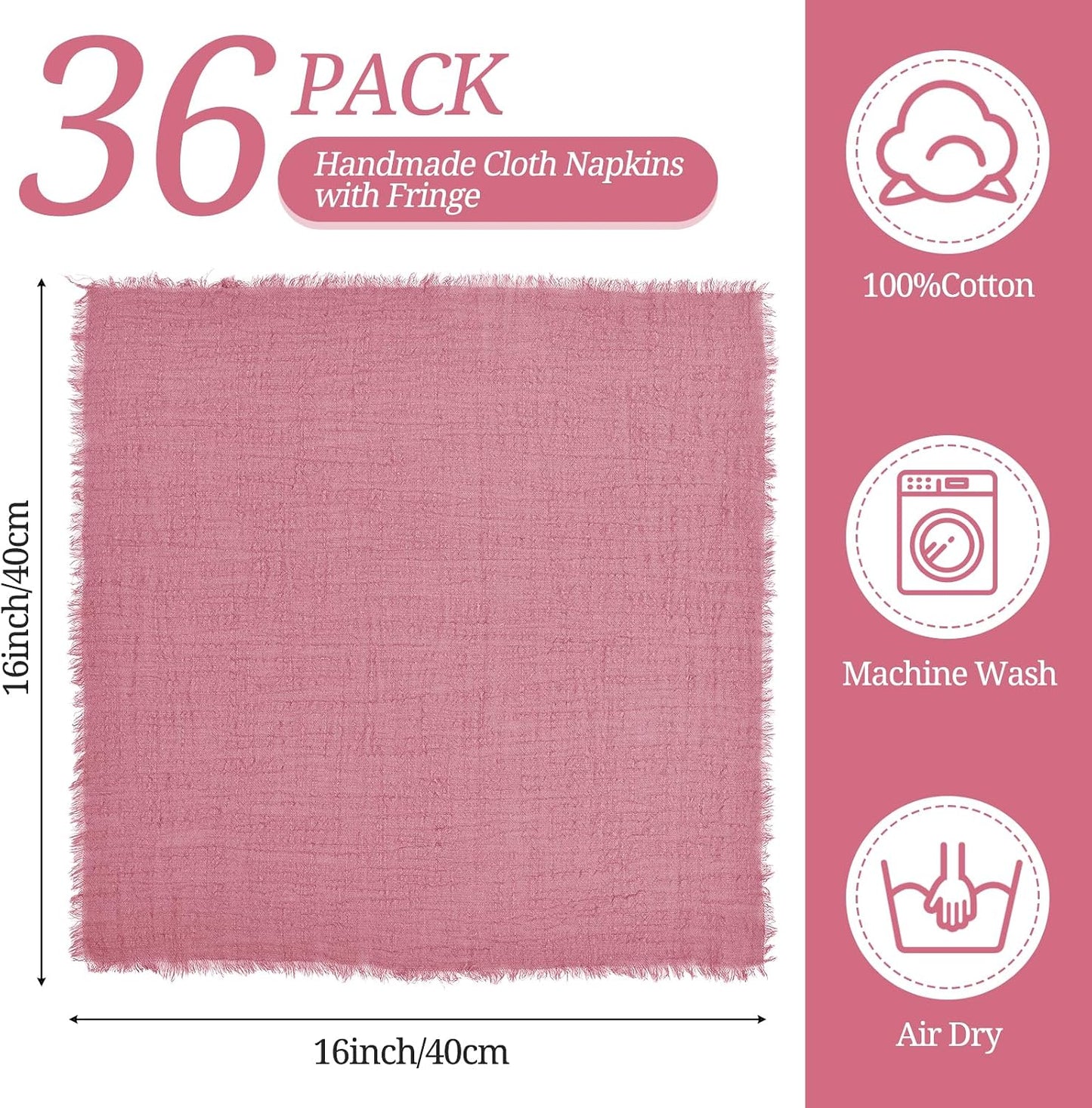36 Pzas Servilletas Tela Rosa 16x16pulg Reutilizables