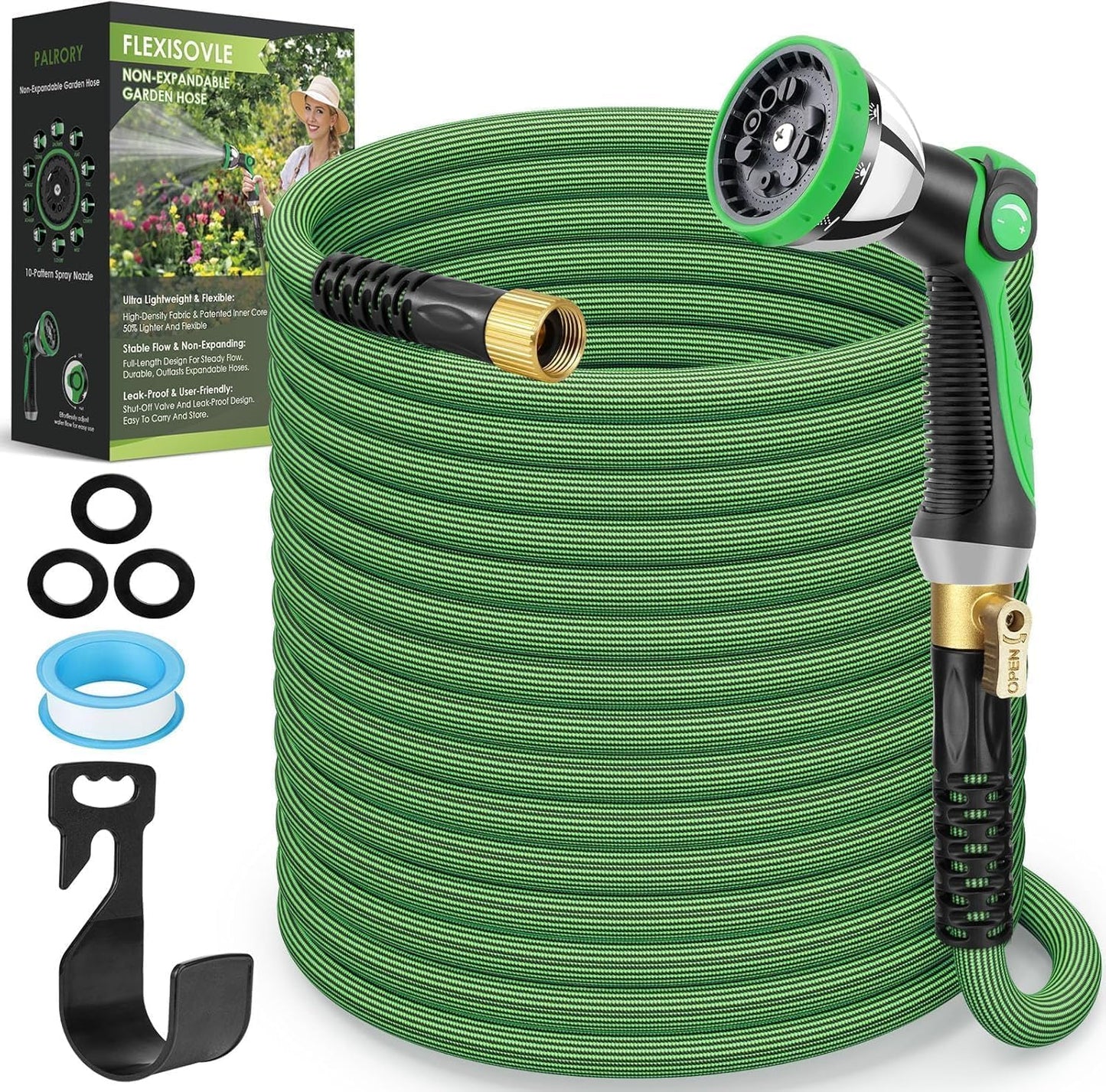 Manguera jardín 100ft flexible con boquilla 10 patrones